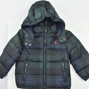 BOYS Polo Ralph Lauren Plaid Down puffer jacket- Green and Navy Blue